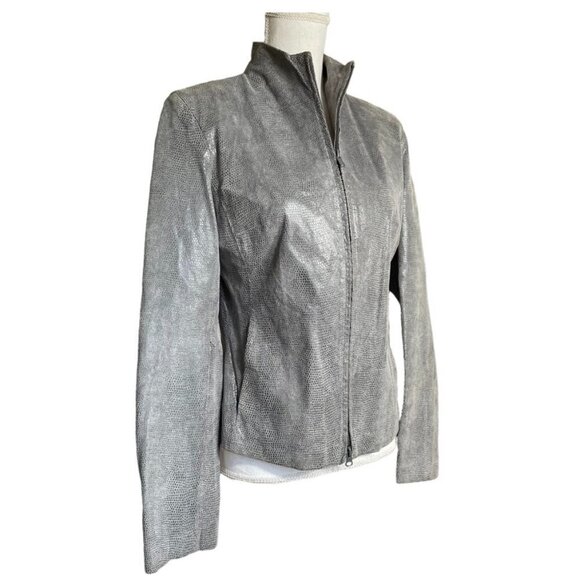 EXPRESS Genuine Leather Gray Snake Print Jacket Lined Pockets - Picture 1 of 12